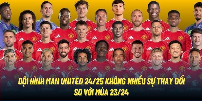 Đội hình Man United 24/25 không nhiều sự thay đổi so với mùa 23/24