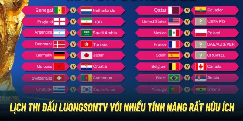 Lịch thi đấu LuongSonTV với nhiều tính năng rất hữu ích